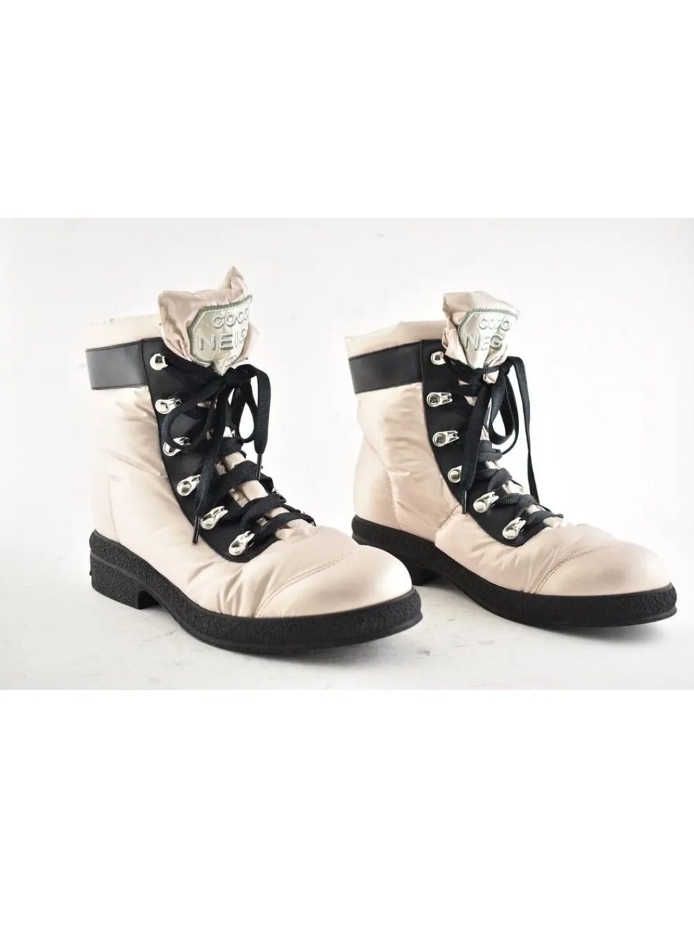 Cream Lace-Up Combat Boots for Women